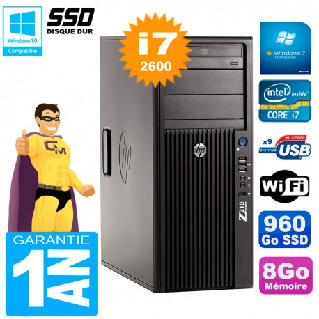 PC HP WorkStation Z210 Tour Core i7-2600 RAM 8Go SSD 960Go Graveur DVD Wifi W7