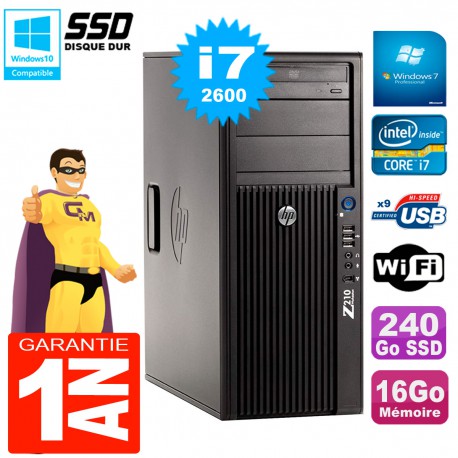 PC HP WorkStation Z210 Tour Core i7-2600 RAM 16Go SSD 240Go Graveur DVD Wifi W7