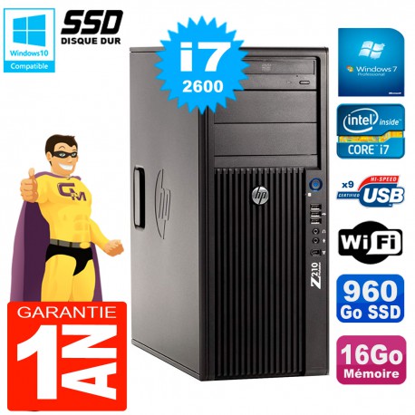 PC HP WorkStation Z210 Tour Core i7-2600 RAM 16Go SSD 960Go Graveur DVD Wifi W7