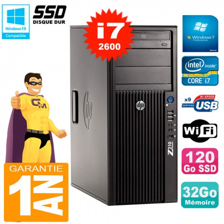 PC HP WorkStation Z210 Tour Core i7-2600 RAM 32Go SSD 120Go Graveur DVD Wifi W7