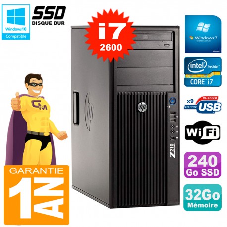 PC HP WorkStation Z210 Tour Core i7-2600 RAM 32Go SSD 240Go Graveur DVD Wifi W7