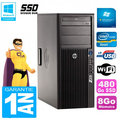 PC HP WorkStation Z210 Tour Xeon E3-1240 RAM 8Go SSD 480Go Graveur DVD Wifi W7