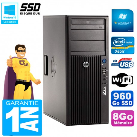 PC HP WorkStation Z210 Tour Xeon E3-1240 RAM 8Go SSD 960Go Graveur DVD Wifi W7