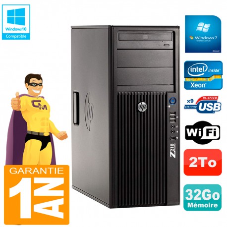 PC HP WorkStation Z210 Tour Xeon E3-1240 RAM 32Go 2To Graveur DVD Wifi W7