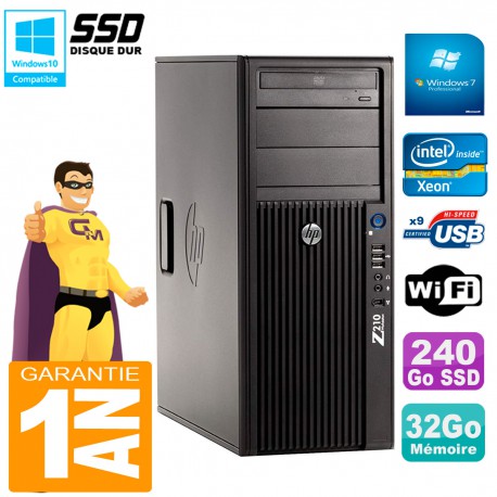 PC HP WorkStation Z210 Tour Xeon E3-1240 RAM 32Go SSD 240Go Graveur DVD Wifi W7