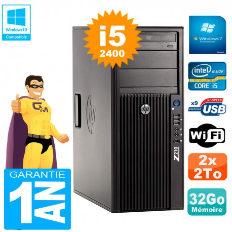 PC HP WorkStation Z210 Tour Core i5-2400 RAM 32Go 2 x 2To Graveur DVD Wifi W7