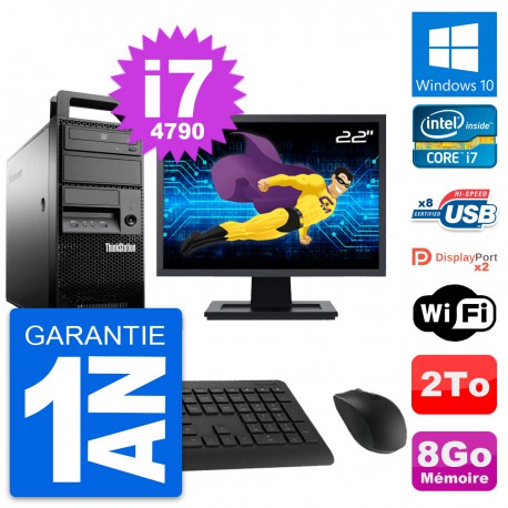 PC Tour Lenovo E32 MT Ecran 22" Intel i7-4790 RAM 8Go Disque 2To Windows 10 Wifi