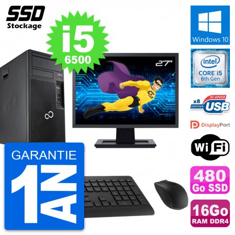 PC Tour Fujitsu P557 Ecran 27" Intel i5-6500 RAM 16Go SSD 480Go Windows 10 Wifi