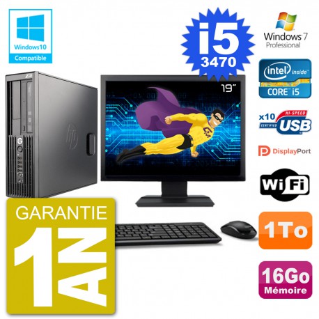 PC HP Z220 SFF Ecran 19" Core i5-3470 RAM 16Go Disque 1To Graveur DVD Wifi W7