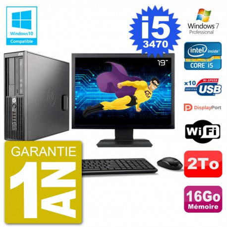 PC HP Z220 SFF Ecran 19" Core i5-3470 RAM 16Go Disque 2To Graveur DVD Wifi W7