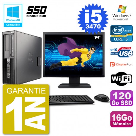 PC HP Z220 SFF Ecran 19" Core i5-3470 RAM 16Go SSD 120Go Graveur DVD Wifi W7