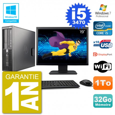 PC HP Z220 SFF Ecran 19" Core i5-3470 RAM 32Go Disque 1To Graveur DVD Wifi W7