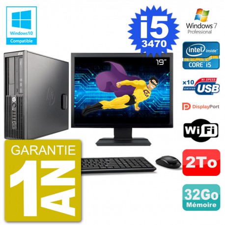 PC HP Z220 SFF Ecran 19" Core i5-3470 RAM 32Go Disque 2To Graveur DVD Wifi W7