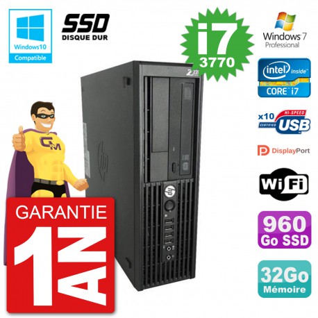 PC HP WorkStation Z220 SFF Core i7-3770 RAM 32Go SSD 960Go Graveur DVD Wifi W7