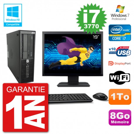 PC HP Z220 SFF Ecran 19" Core i7-3770 RAM 8Go Disque 1To Graveur DVD Wifi W7