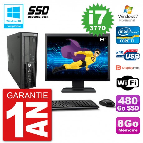 PC HP Z220 SFF Ecran 19" Core i7-3770 RAM 8Go SSD 480Go Graveur DVD Wifi W7