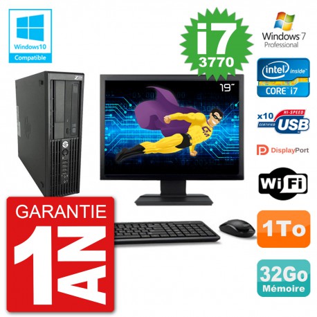 PC HP Z220 SFF Ecran 19" Core i7-3770 RAM 32Go Disque 1To Graveur DVD Wifi W7