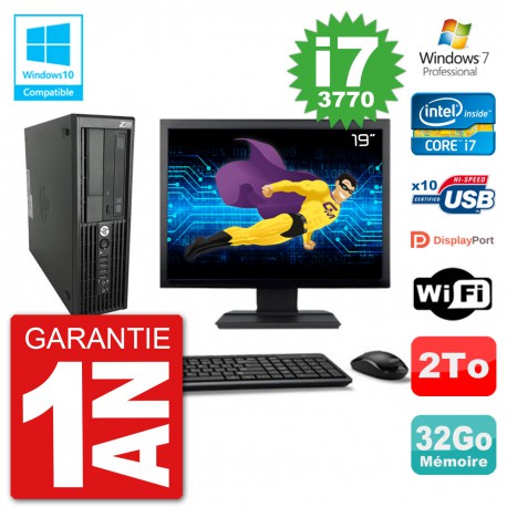 PC HP Z220 SFF Ecran 19" Core i7-3770 RAM 32Go Disque 2To Graveur DVD Wifi W7