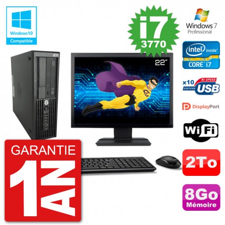 PC HP Z220 SFF Ecran 22" Core i7-3770 RAM 8Go Disque 2To Graveur DVD Wifi W7