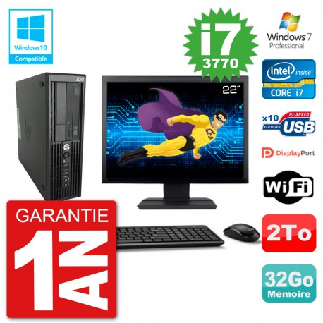 PC HP Z220 SFF Ecran 22" Core i7-3770 RAM 32Go Disque 2To Graveur DVD Wifi W7