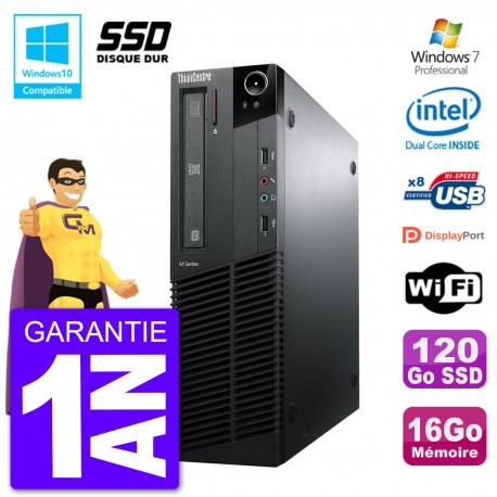 PC Lenovo ThinkCentre M82 SFF G640 RAM 16Go SSD 120Go Graveur DVD Wifi W7