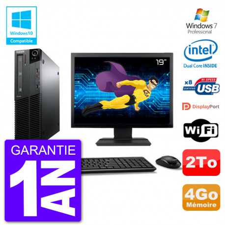 PC Lenovo M82 SFF Ecran 19" G640 RAM 4Go Disque 2To Graveur DVD Wifi W7