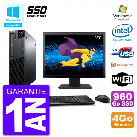 PC Lenovo M82 SFF Ecran 19" G640 RAM 4Go SSD 960Go Graveur DVD Wifi W7