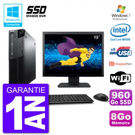 PC Lenovo M82 SFF Ecran 19" G640 RAM 8Go SSD 960Go Graveur DVD Wifi W7