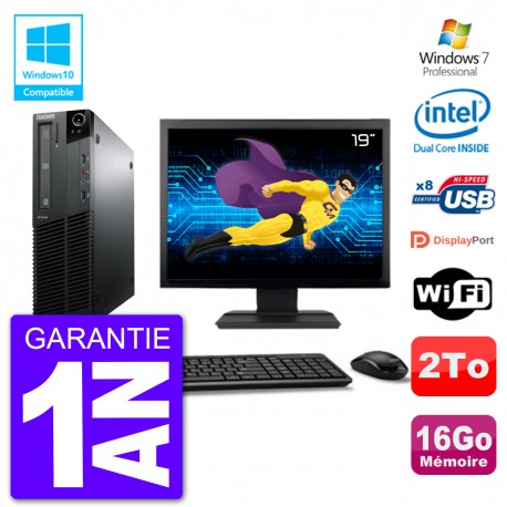 PC Lenovo M82 SFF Ecran 19" G640 RAM 16Go Disque 2To Graveur DVD Wifi W7