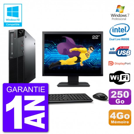 PC Lenovo M82 SFF Ecran 22" G640 RAM 4Go Disque 250Go Graveur DVD Wifi W7