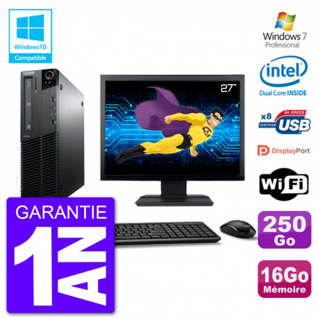 PC Lenovo M82 SFF Ecran 27" G640 RAM 16Go Disque 250Go Graveur DVD Wifi W7