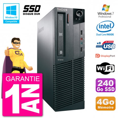 PC Lenovo ThinkCentre M82 SFF G2020 RAM 4Go SSD 240Go Graveur DVD Wifi W7