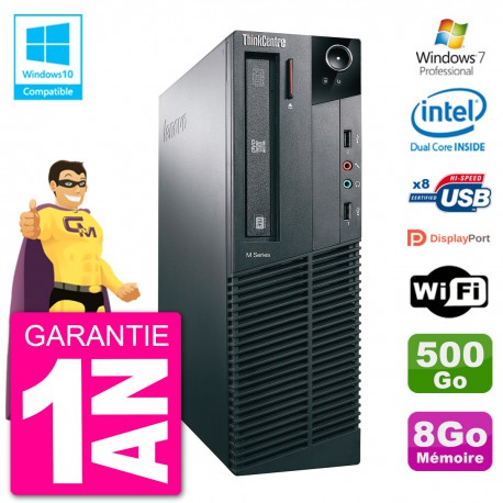 PC Lenovo ThinkCentre M82 SFF G2020 RAM 8Go Disque Dur 500Go Graveur DVD Wifi W7