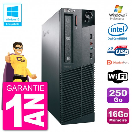 PC Lenovo ThinkCentre M82 SFF G2020 RAM 16Go Disque Dur 250Go Graveur DVD Wifi W7