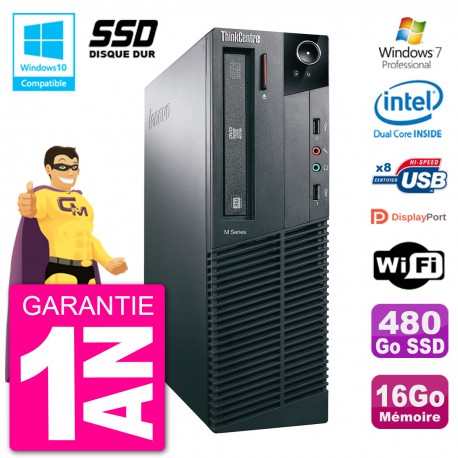 PC Lenovo ThinkCentre M82 SFF G2020 RAM 16Go SSD 480Go Graveur DVD Wifi W7