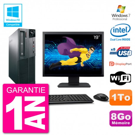 PC Lenovo M82 SFF Ecran 19" G2020 RAM 8Go Disque 1To Graveur DVD Wifi W7