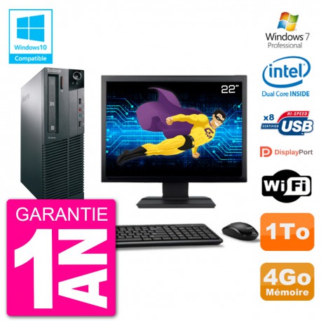 PC Lenovo M82 SFF Ecran 22" G2020 RAM 4Go Disque 1To Graveur DVD Wifi W7