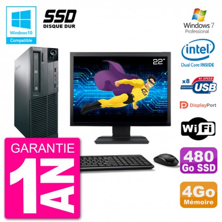 PC Lenovo M82 SFF Ecran 22" G2020 RAM 4Go SSD 480Go Graveur DVD Wifi W7