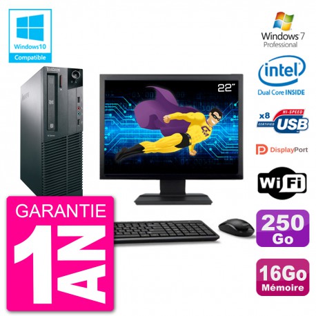 PC Lenovo M82 SFF Ecran 22" G2020 RAM 16Go Disque 250Go Graveur DVD Wifi W7