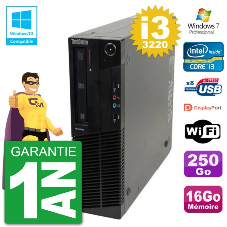 PC Lenovo ThinkCentre M82 SFF i3-3220 RAM 16Go Disque 250Go Graveur DVD Wifi W7