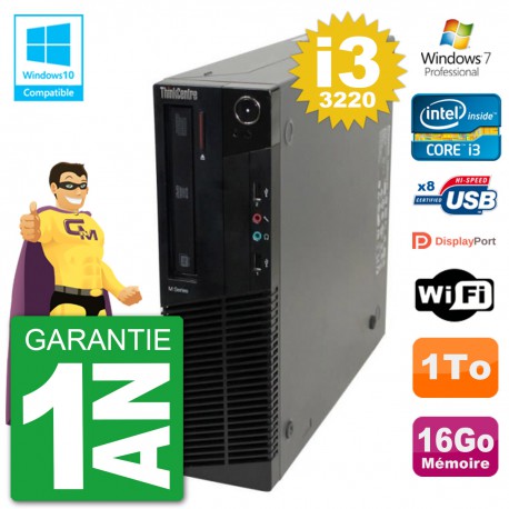 PC Lenovo ThinkCentre M82 SFF i3-3220 RAM 16Go Disque 1To Graveur DVD Wifi W7