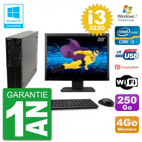 PC Lenovo M82 SFF Ecran 22" i3-3220 RAM 4Go Disque 250Go Graveur DVD Wifi W7