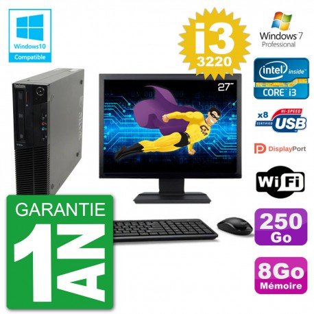 PC Lenovo M82 SFF Ecran 27" i3-3220 RAM 8Go Disque 250Go Graveur DVD Wifi W7