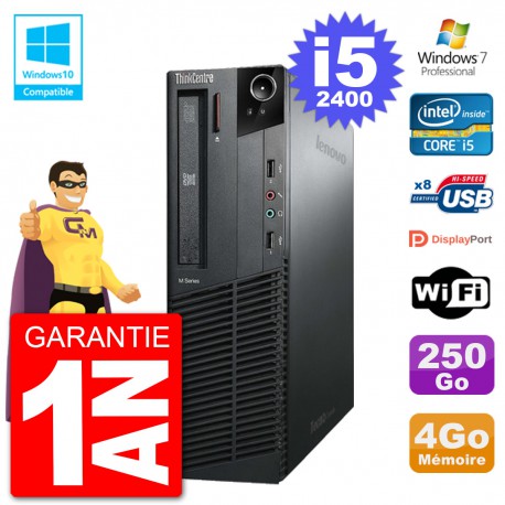 PC Lenovo ThinkCentre M82 SFF i5-2400 RAM 4Go Disque 250Go Graveur DVD Wifi W7