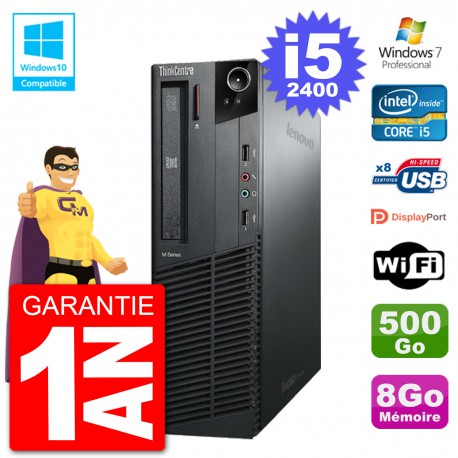 PC Lenovo ThinkCentre M82 SFF i5-2400 RAM 8Go Disque 500Go Graveur DVD Wifi W7