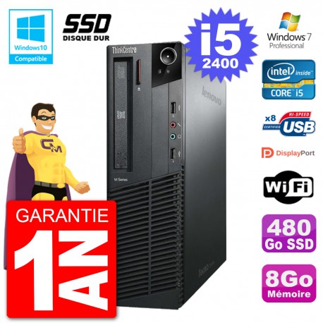 PC Lenovo ThinkCentre M82 SFF i5-2400 RAM 8Go SSD 480Go Graveur DVD Wifi W7