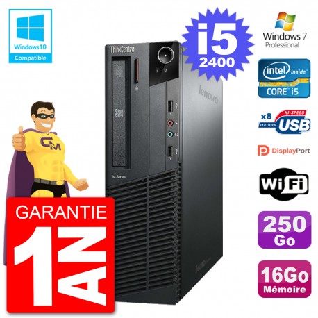 PC Lenovo ThinkCentre M82 SFF i5-2400 RAM 16Go Disque 250Go Graveur DVD Wifi W7