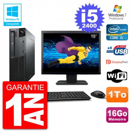 PC Lenovo M82 SFF Ecran 19" i5-2400 RAM 16Go Disque 1To Graveur DVD Wifi W7