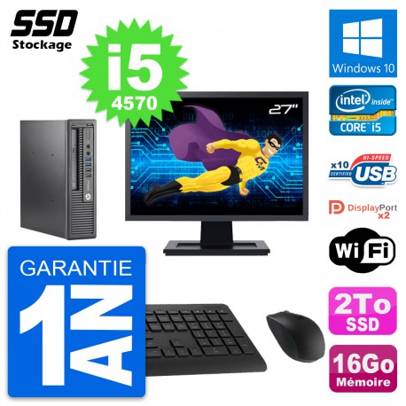 Mini PC HP 800 G1 USDT Ecran 27" Intel i5-4570 RAM 16Go SSD 2To Windows 10 Wifi