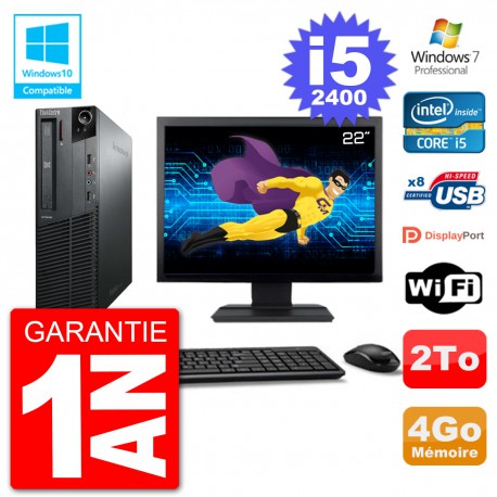 PC Lenovo M82 SFF Ecran 22" i5-2400 RAM 4Go Disque 2To Graveur DVD Wifi W7